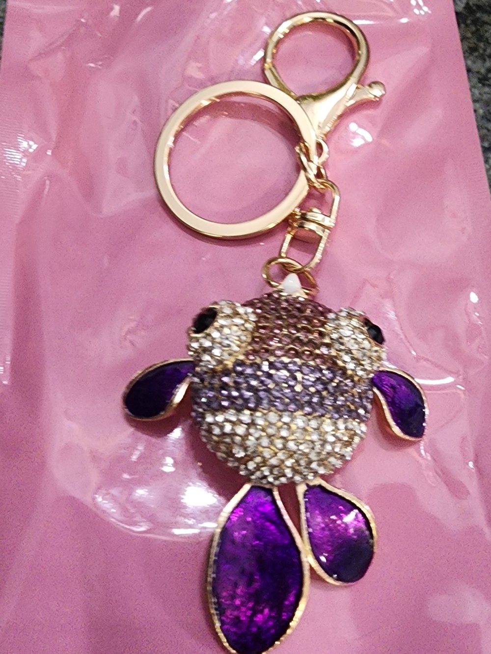 Rhinestone Fish Keychain with Purple Enamel Accents